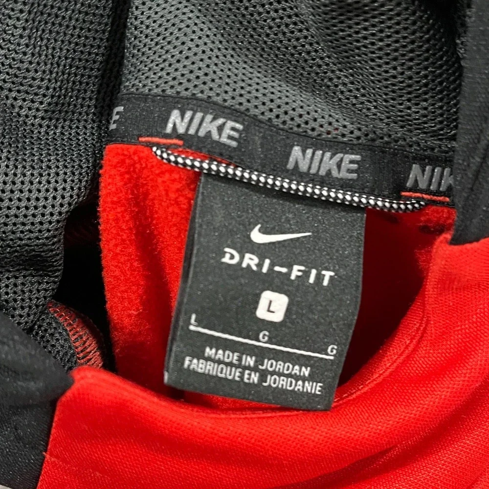 Nike Dri Fit Therma Hoodie Boys L Red Black‎ Swoosh Logo Fleece Kangaroo Pocket